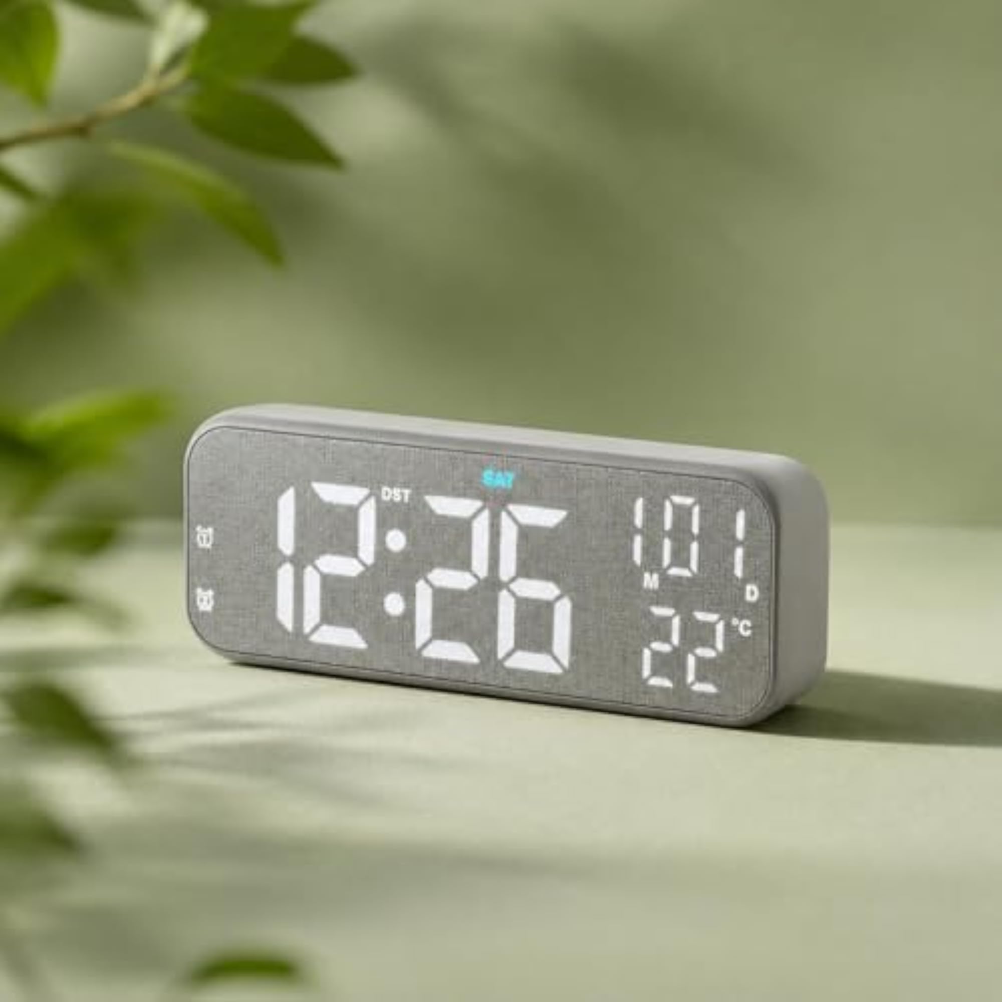 Blue Light Strip LED Desk Clock, Yellow Wood
